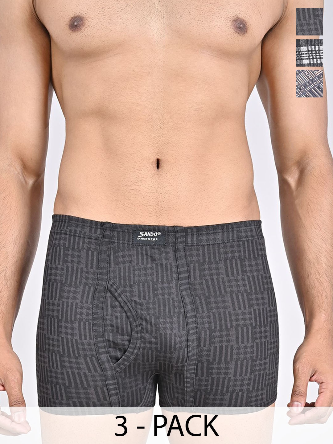 

SANDO Pack Of 3 Printed Cotton Trunks GENIUS-03-06-07, Black