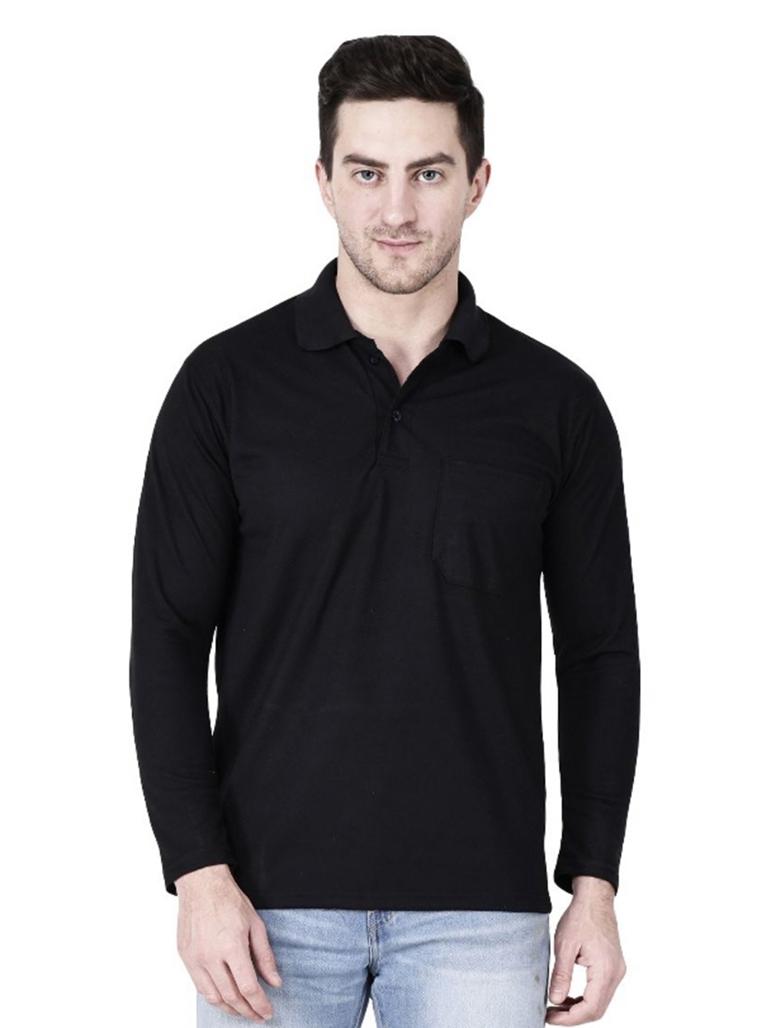 

SAIKSA FASHION Men Regular Fit Solid Polo Collar Cotton T-shirt, Black