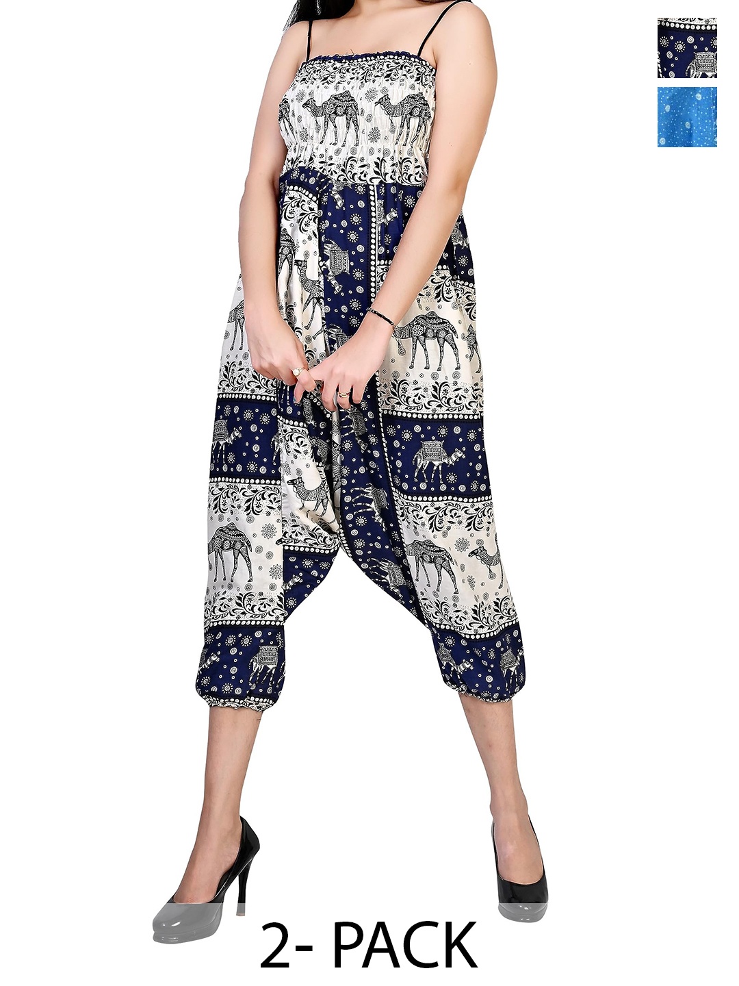 

NarNari Pack Of 2 Printed High Rise Harem Pants, Blue