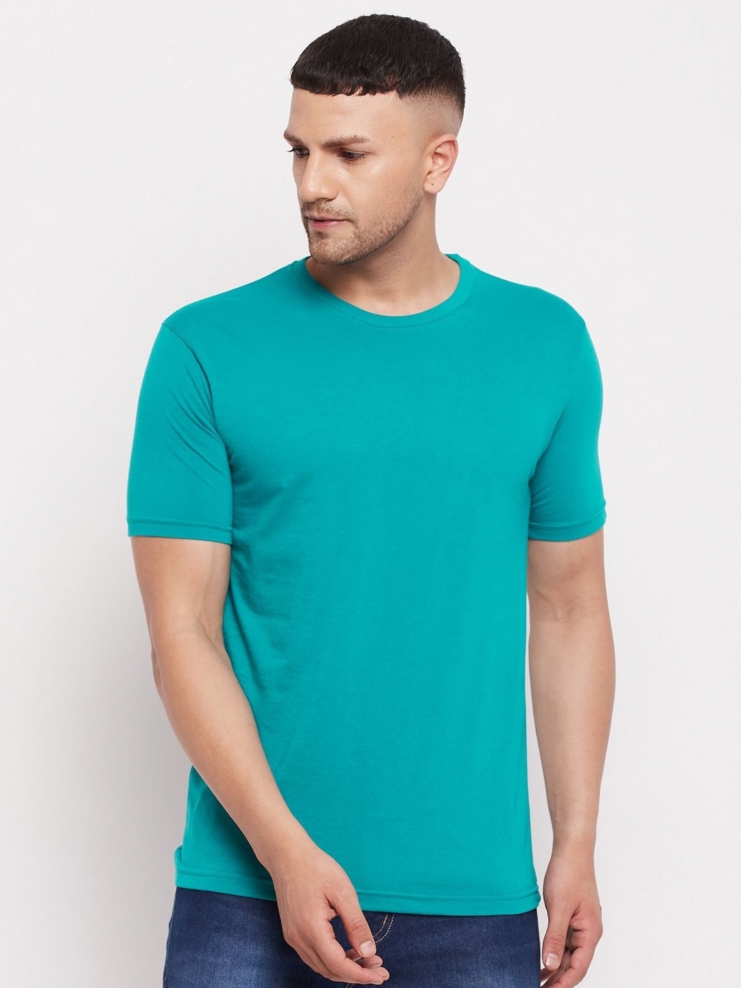 

LYCOS Men Solid Round Neck Cotton T-shirt, Sea green