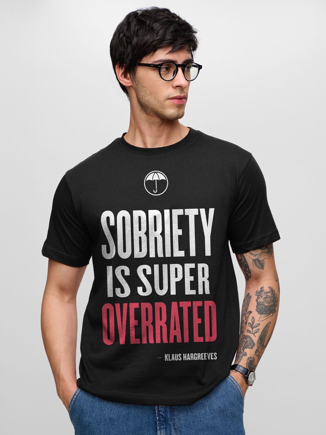 

The Souled Store Men Typography Printed Round Neck Cotton T-shirt, Black