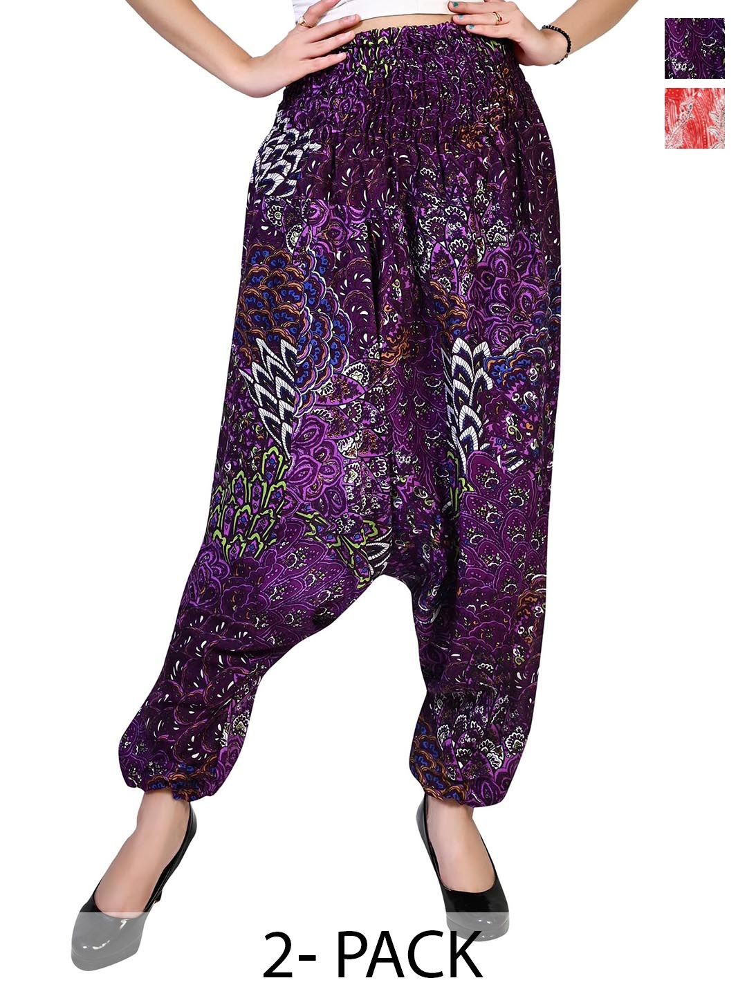 

NarNari Women Pack of 2 Printed High-Rise Harem Pants, Red