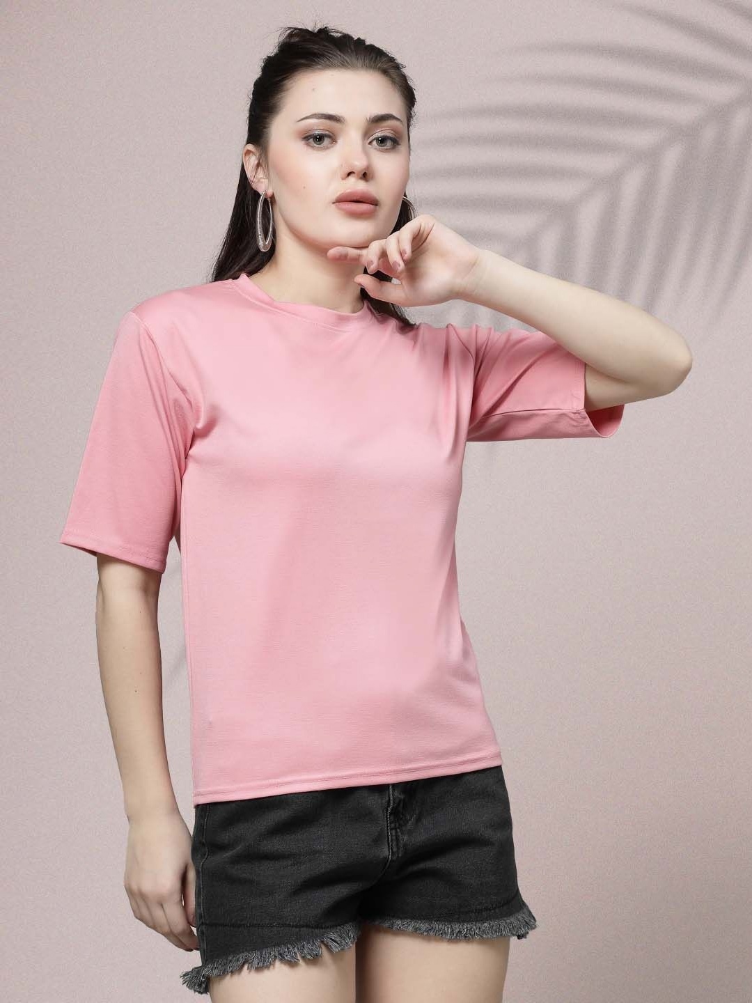 

Moda Rapido Women Solid Round Neck Regular Fit T-shirt, Pink