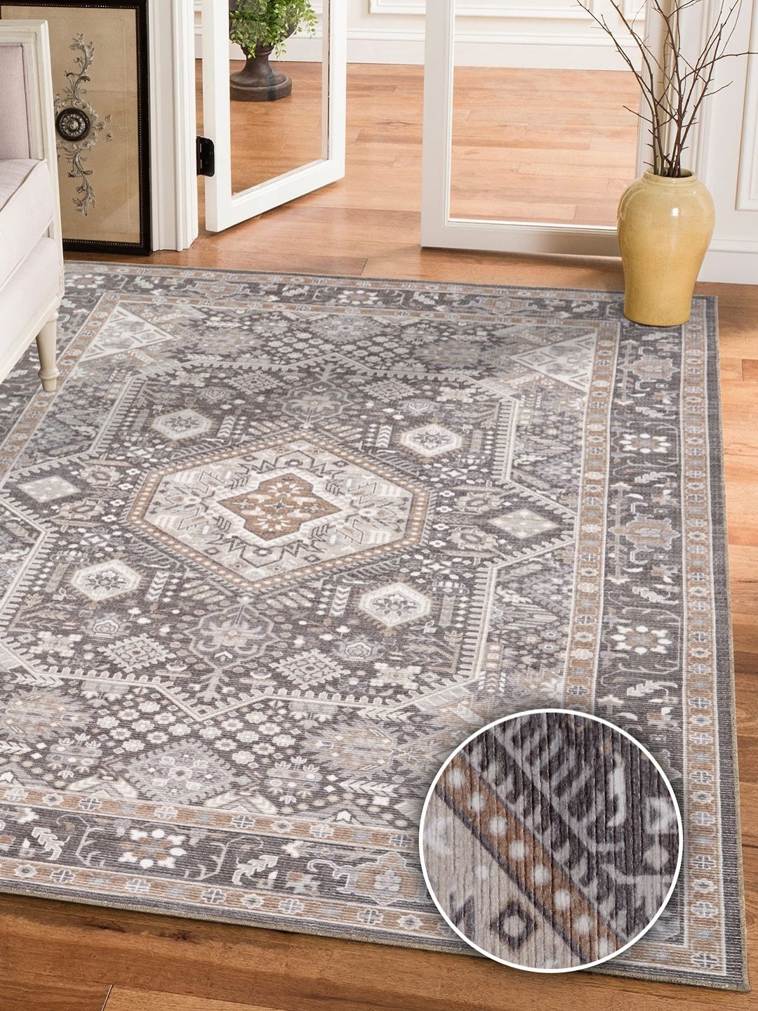 

Kaleen India Charcoal and Brown Ethnic Motifs Printed Anti-Skid Carpet