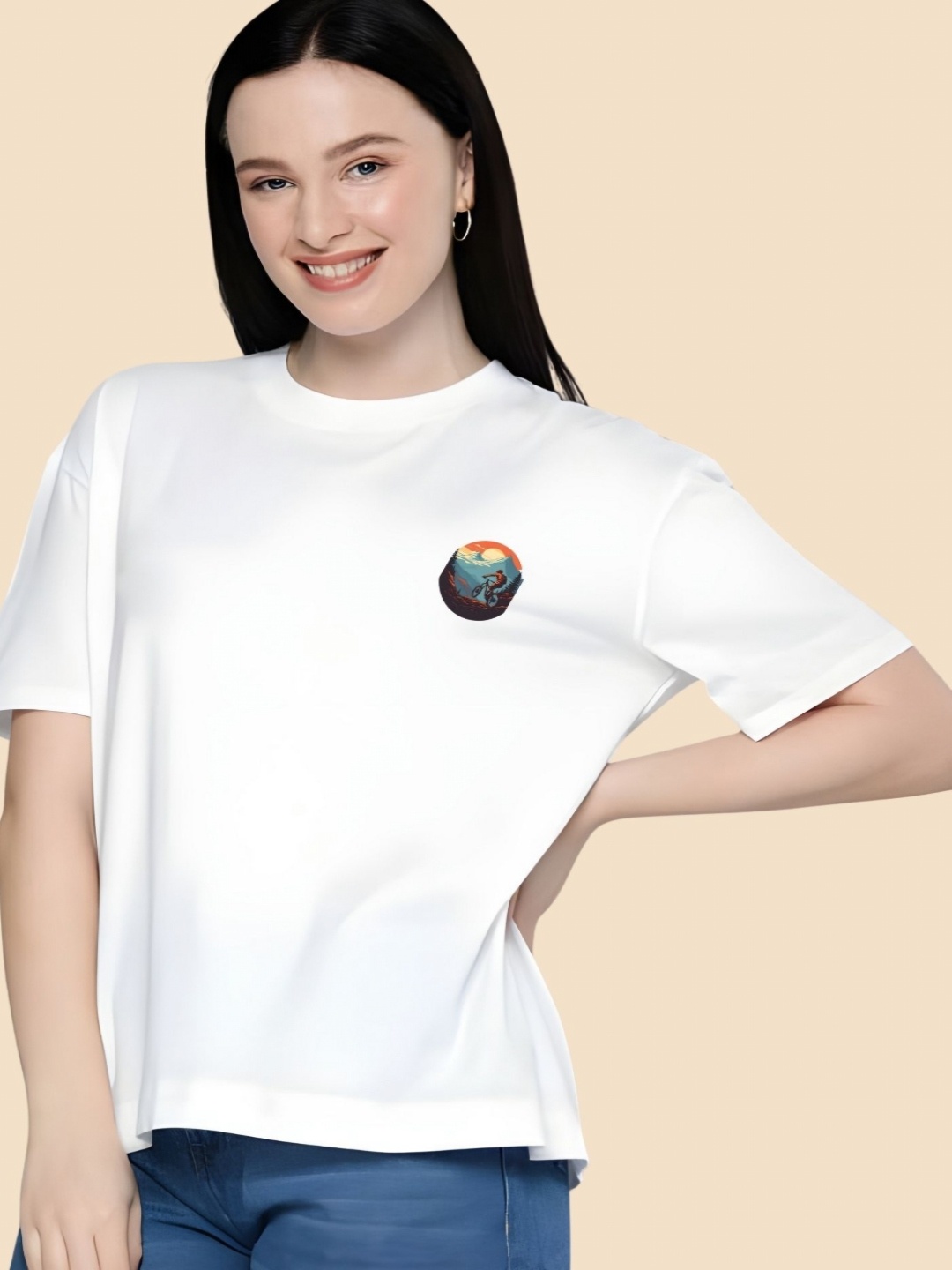 

SZN Women Graphic Printed Round Neck Cotton Oversized T-shirt, White