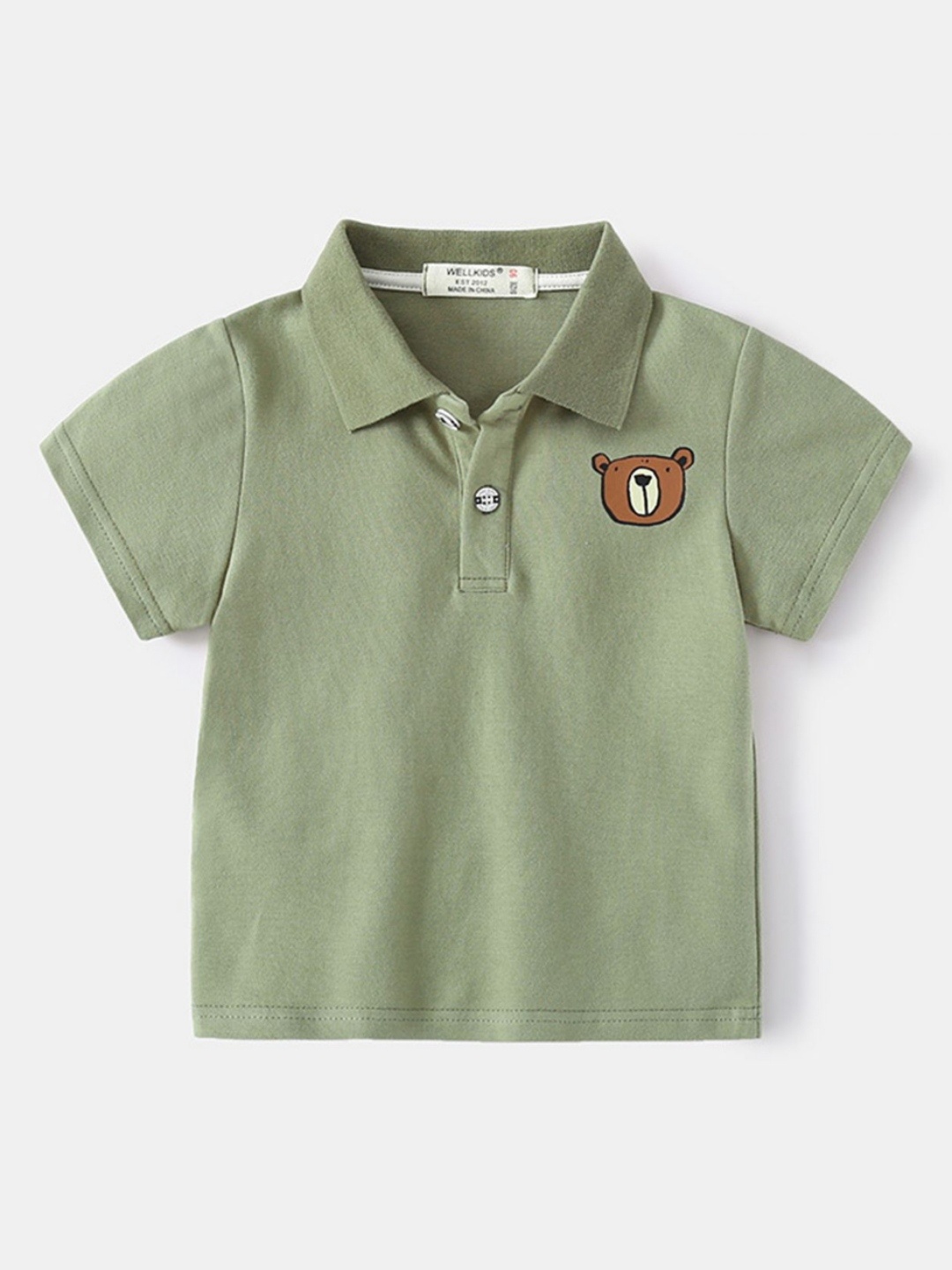 

LULU & SKY Boys Polo Collar Organic Cotton Applique T-shirt, Green
