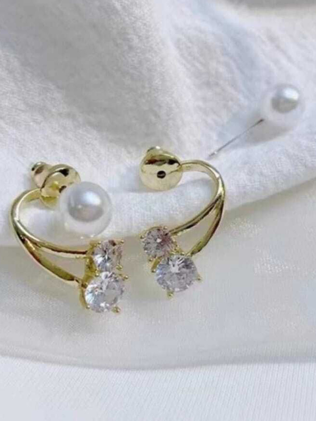 

Celestique Artificial Stones Studded And Pearls Beaded Contemporary Studs, Gold