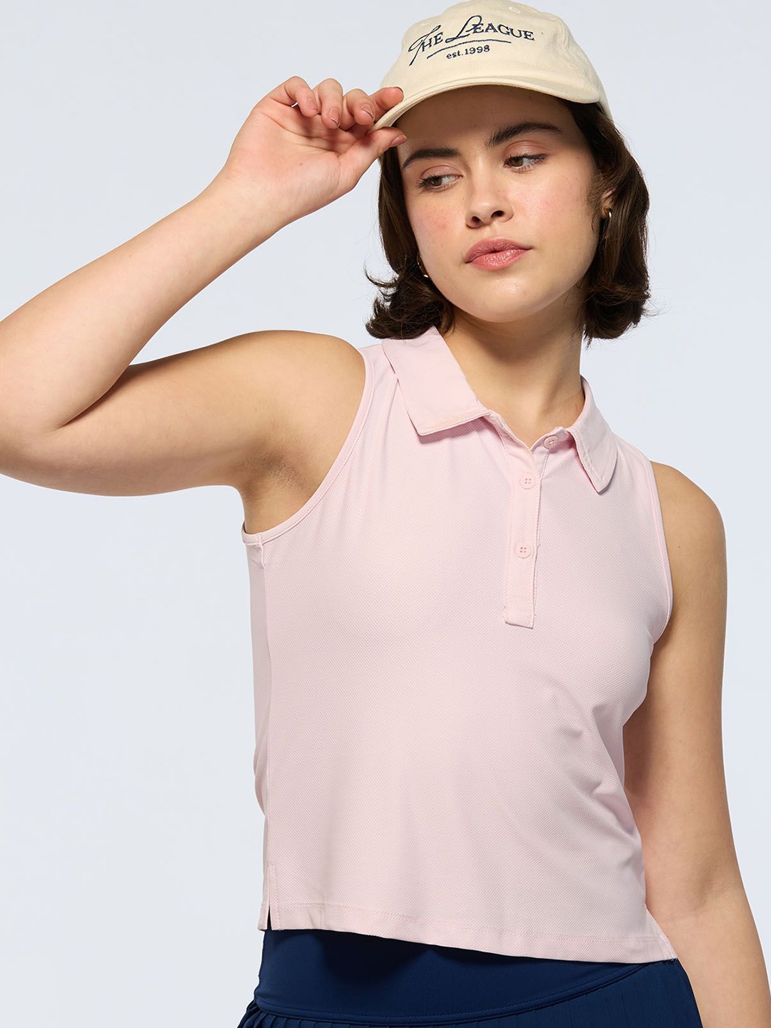 

CAVA Women Pink Techpique Sleeveless Polo Top