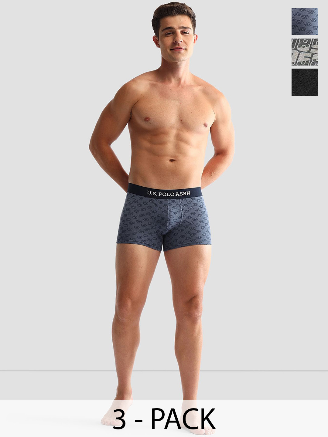 

U.S. Polo Assn. Men Pack Of 3 Anti-Microbial Underwear Trunks - OET14-GBZ-P3, Black