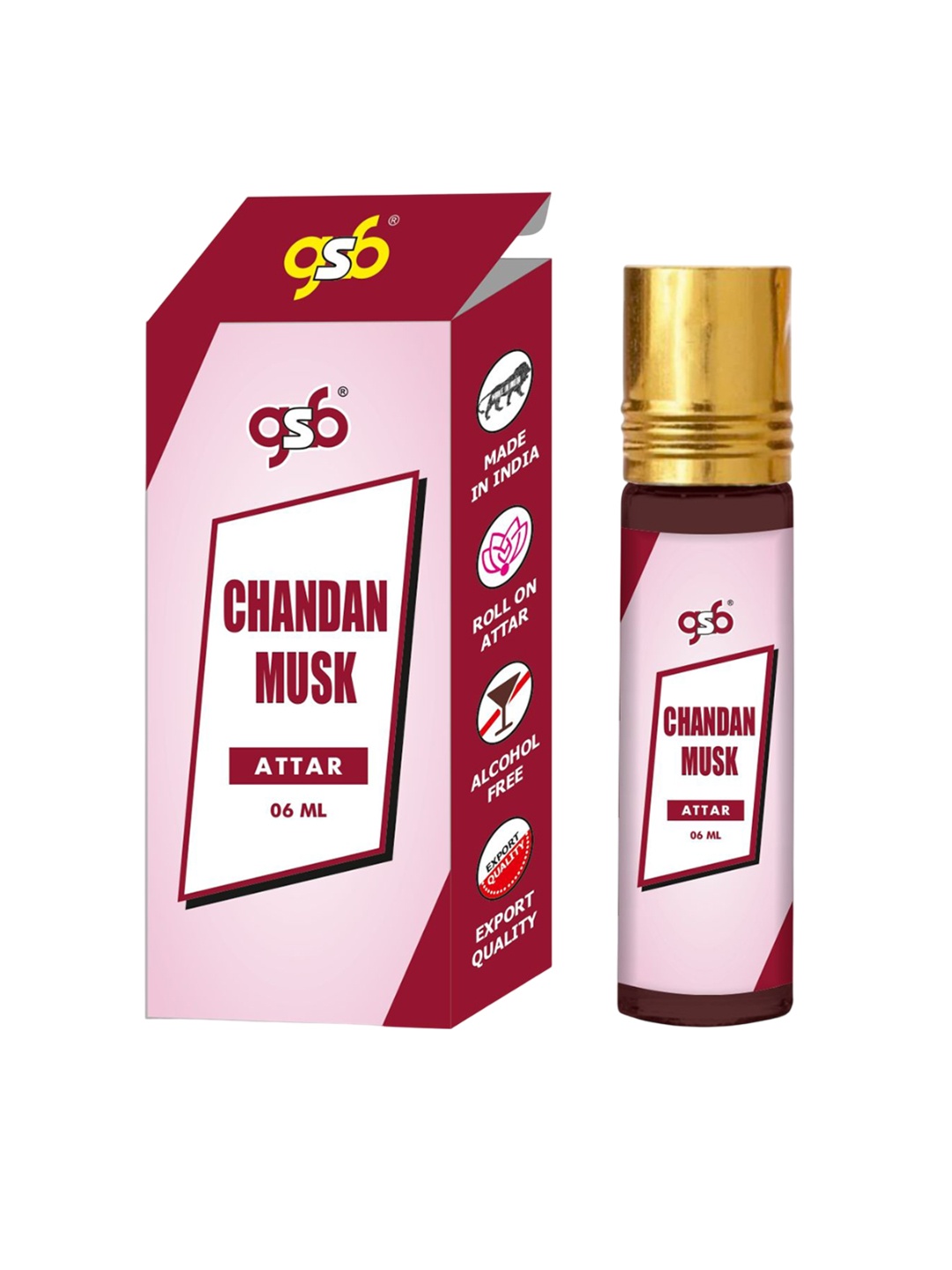 

GSB Chandan Musk Alcohol Free Long Lasting Roll On Attar - 6 ml, Brown