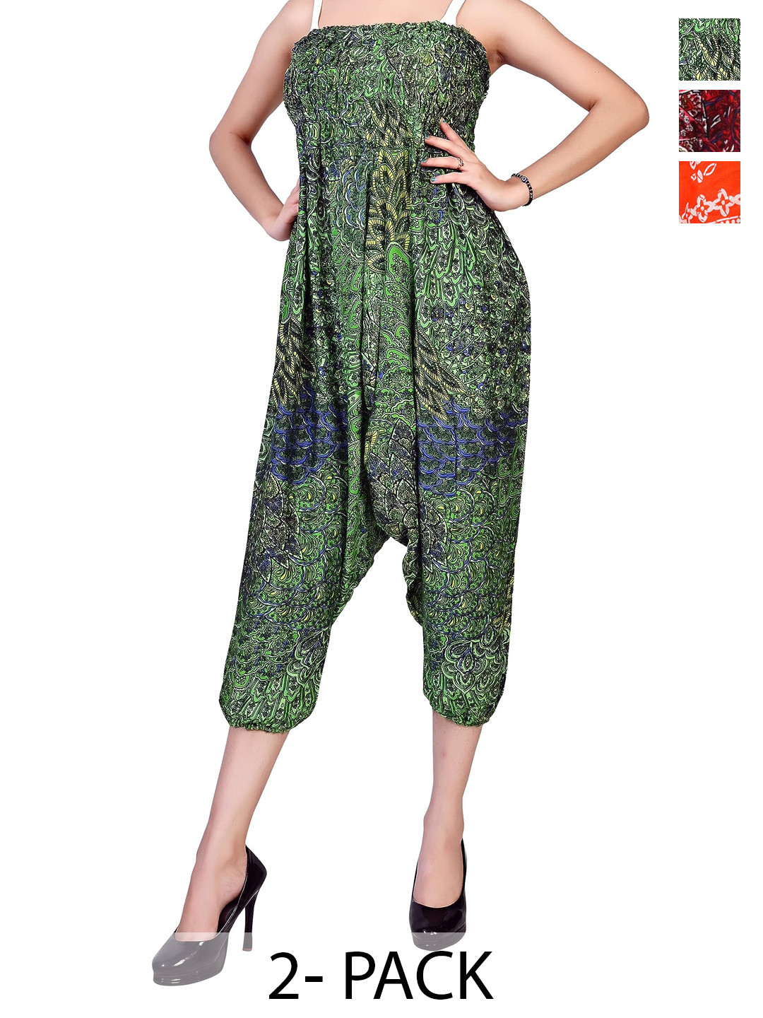 

NarNari Pack Of 3 Printed Mid-Rise Harem Pants, Green