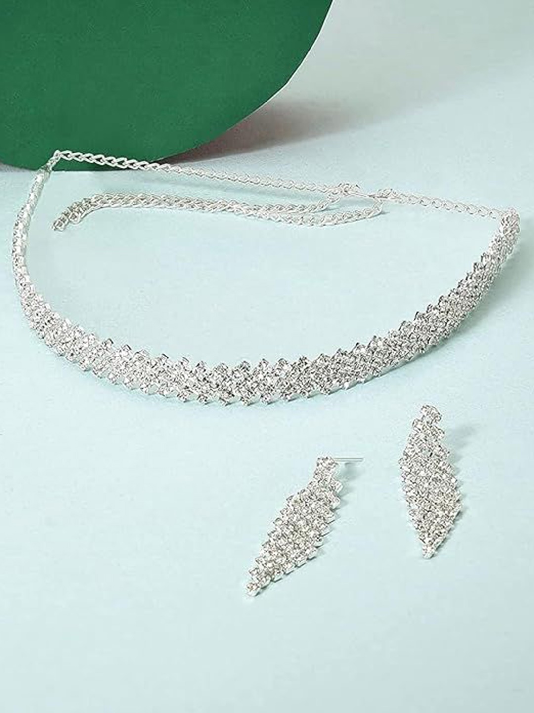 

Kezlin Silver-Plated Crystals Studded Jewellery Set
