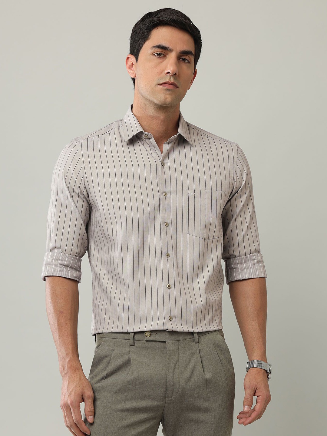 

Arrow Men Slim Fit Opaque Striped Formal Shirt, Brown