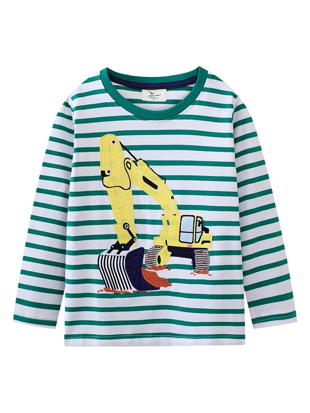 

LULU & SKY Boys Striped Round Neck Cotton T-shirt, Green