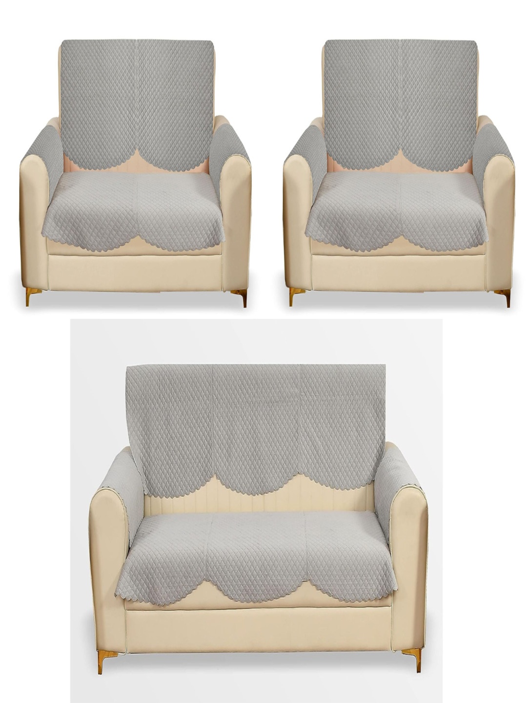

Fashion Throw Silver-Toned 12 Pieces Velvet 7 Seater Sofa Covers With Arms, Grey