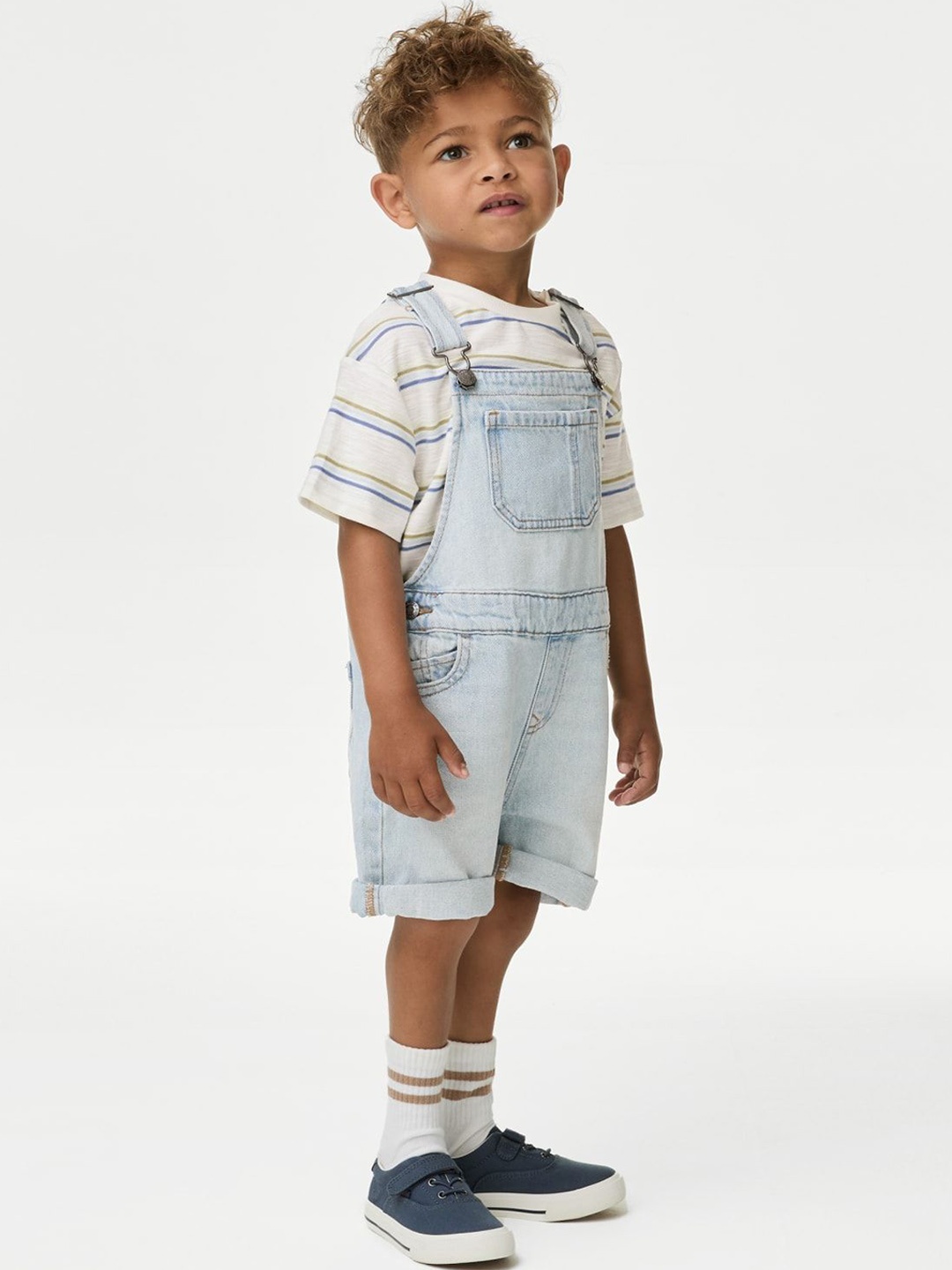 

Marks & Spencer Boys Striped Pure Cotton Dungarees, Blue