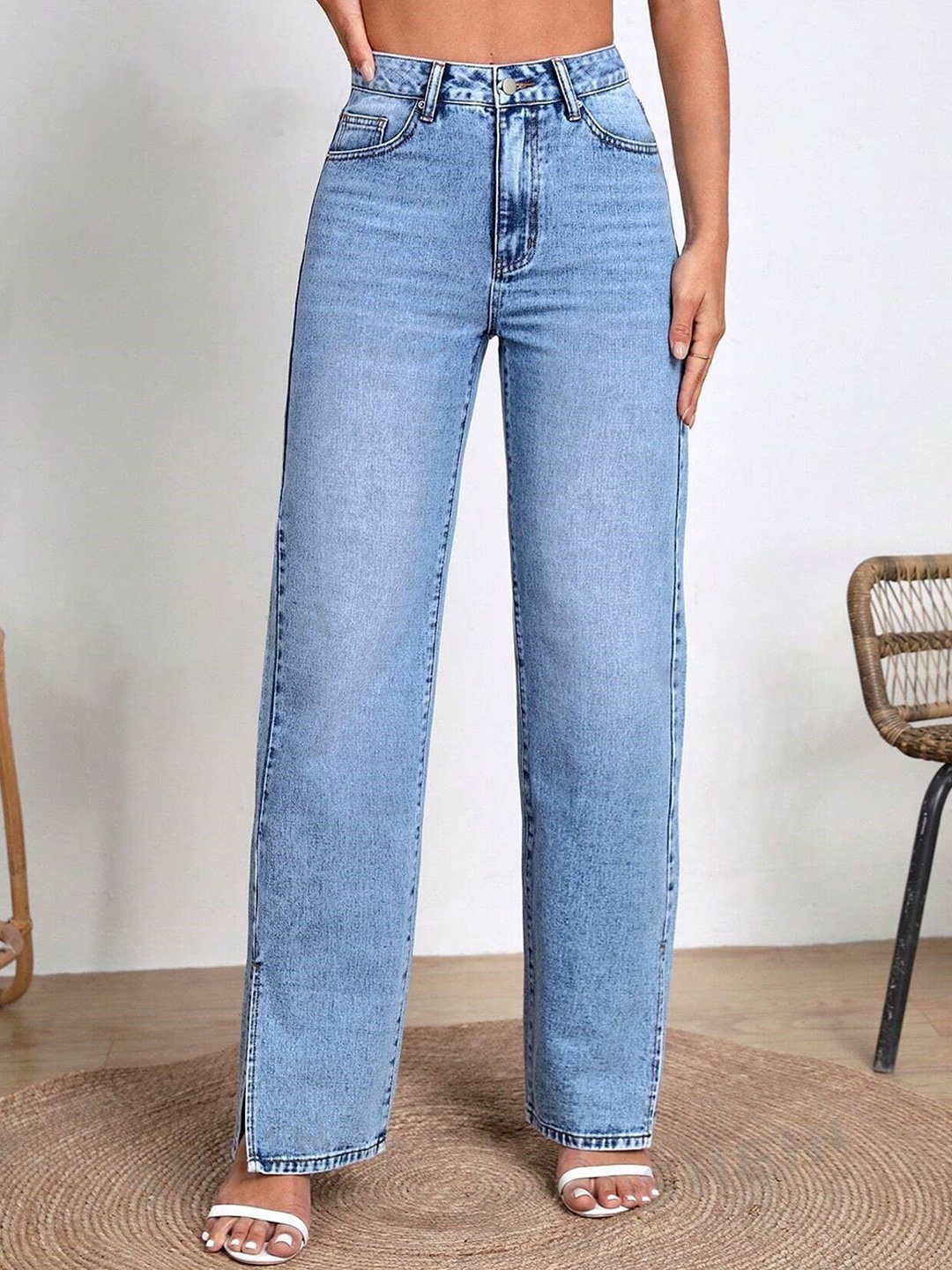 

POMPOUS Women Jean Flared High-Rise Light Fade Stretchable Jeans, Blue