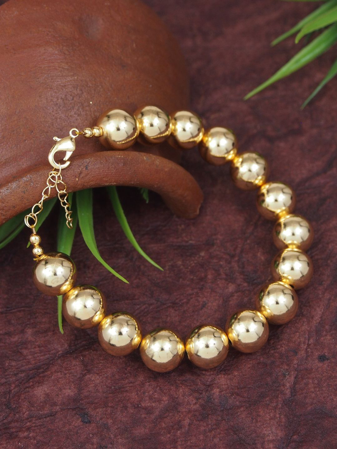 

V FASHION JEWELLERY Gold-Plated Stainless Steel Artificial Beads Beaded Link Bracelet
