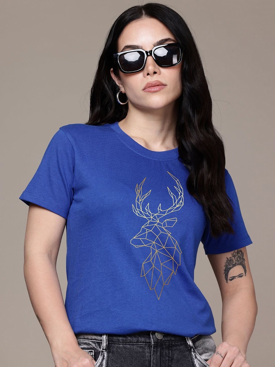 

Moda Rapido Women Graphic Printed Round Neck Regular Fit Cotton T-shirt, Blue