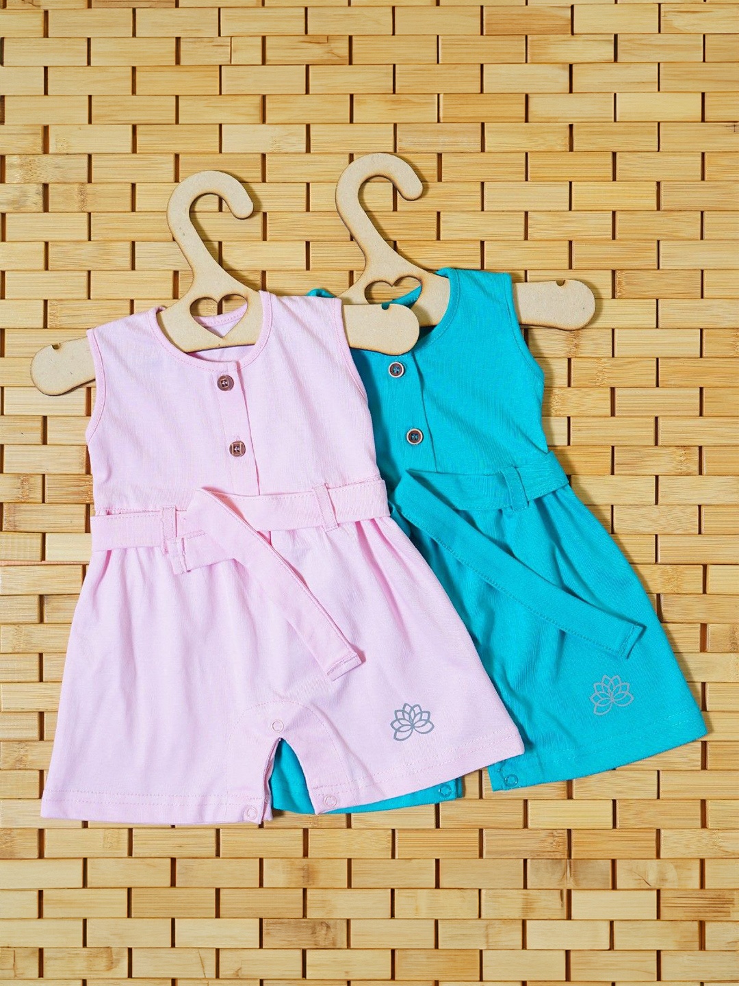 

THE MAPLES FASHION Infant Girls Pack of 2 Hosiery Cotton Rompers, Blue