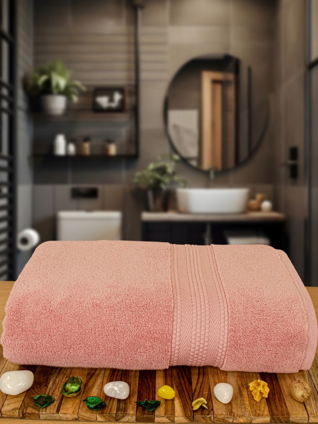 

Myntra Elegant Homes Peach-Coloured 1 Cotton 600 GSM Bath Towel