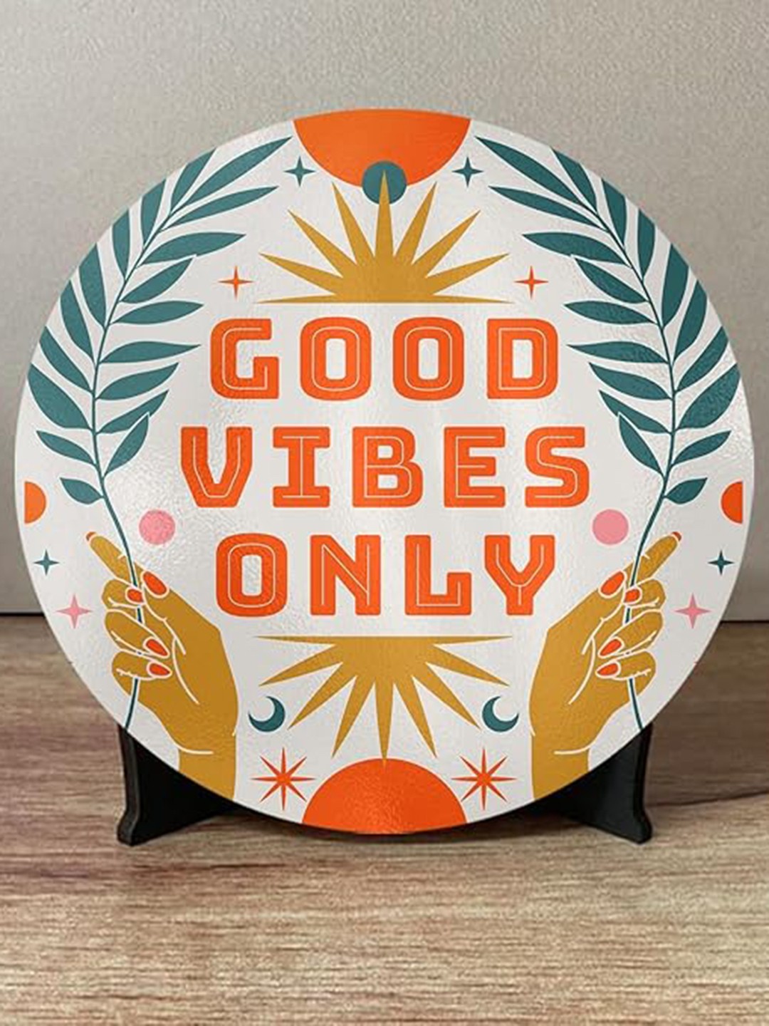 

BS AMOR White & Orange-Coloured Good Vibes Only Printed Showpiece for Home Decor