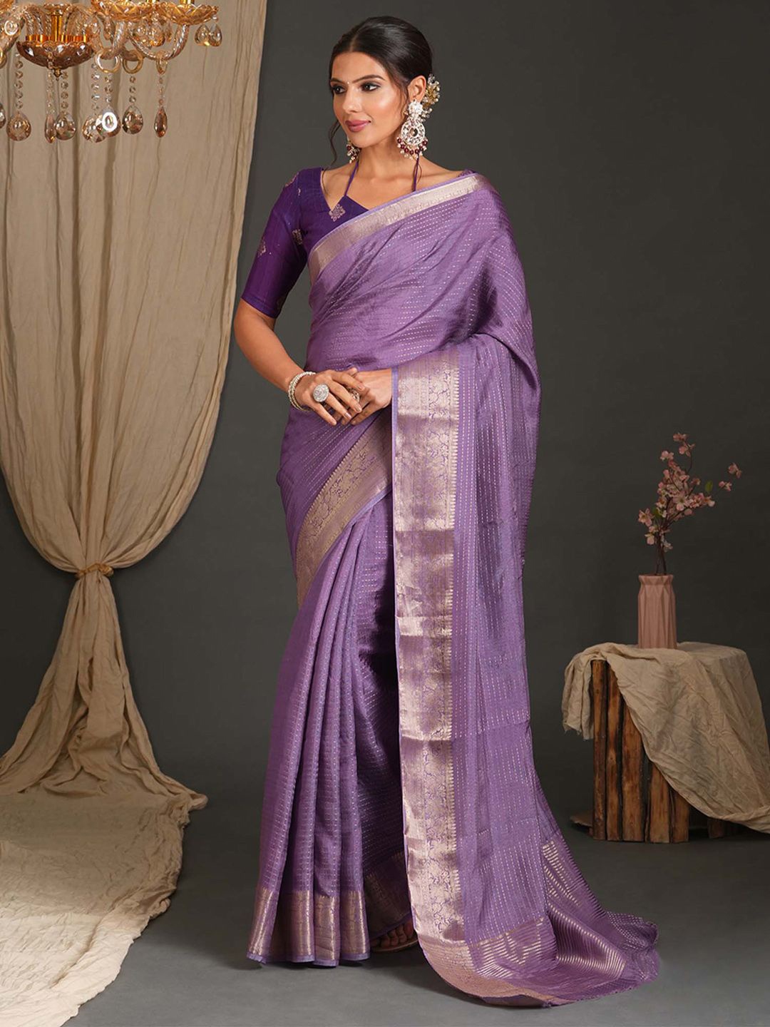 

Anouk Woven Design Zari Silk Blend Banarasi Saree, Lavender