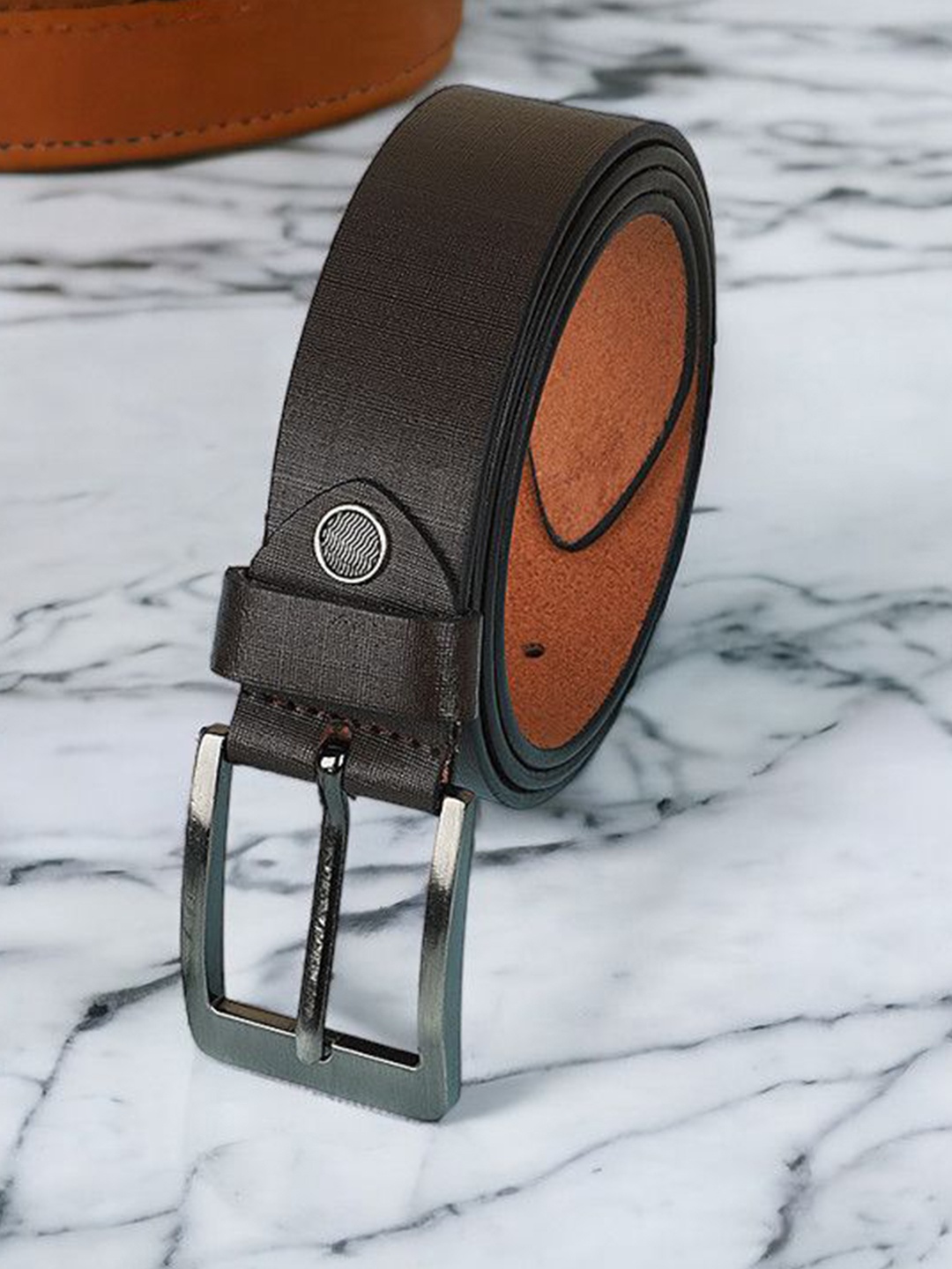 

Metronaut Men Textured Leather Formal Belt, Brown