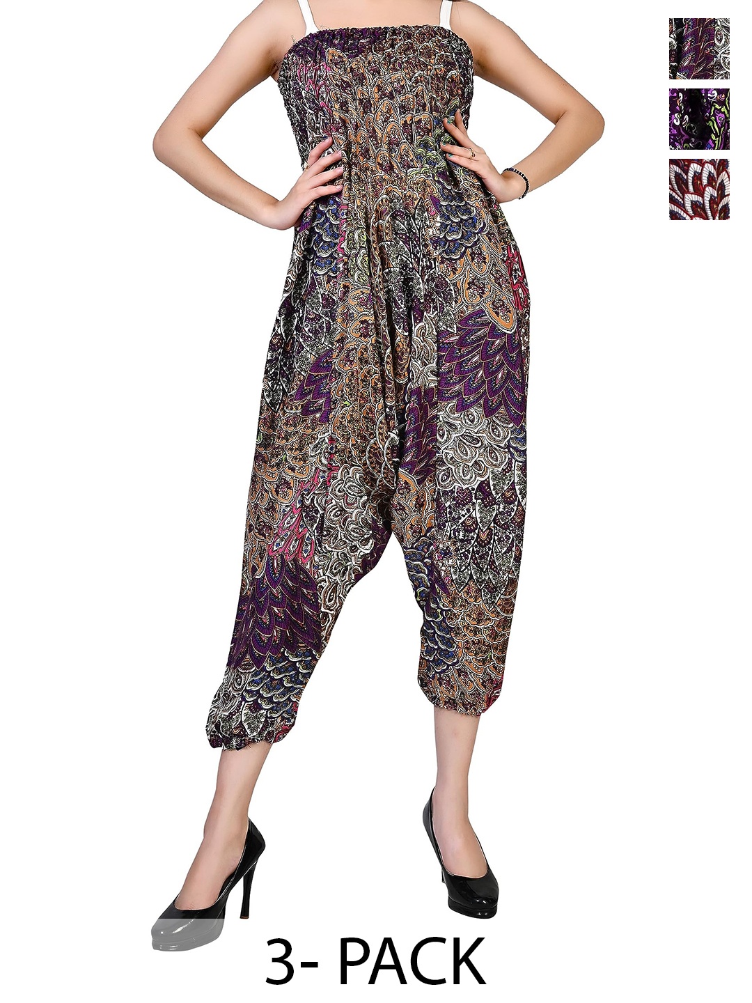 

NarNari Women Pack Of 3 Printed Loose Fit Harem Pants, Red