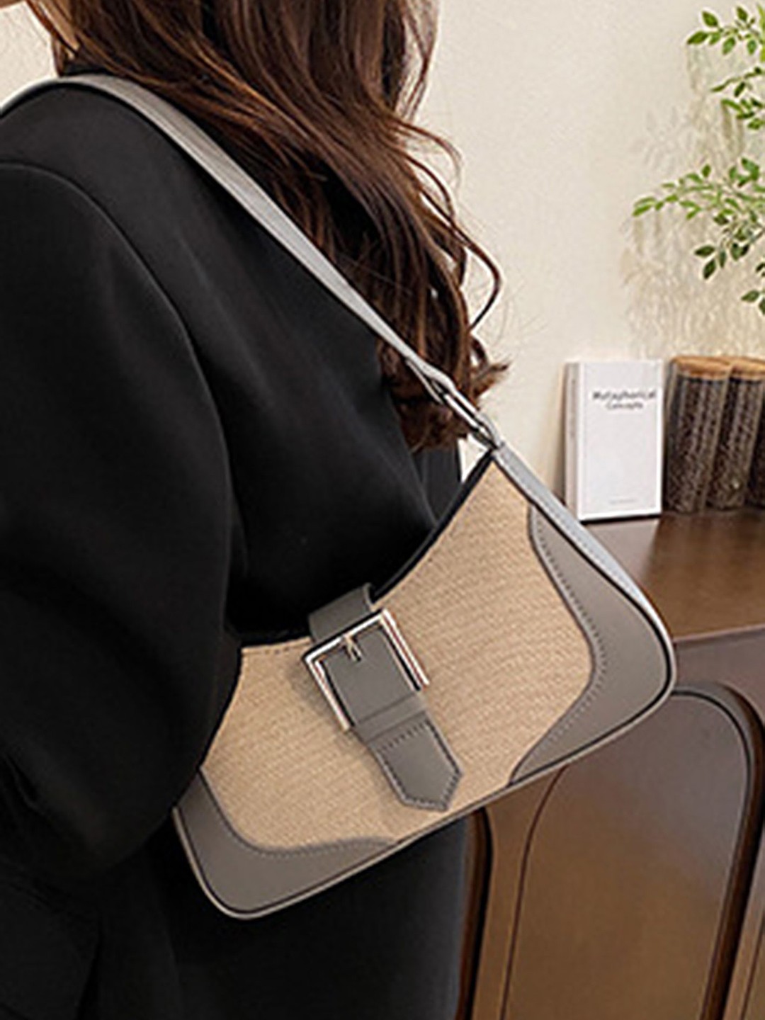 

LULU & SKY Colourblocked PU Bowling Hobo Bag, Grey