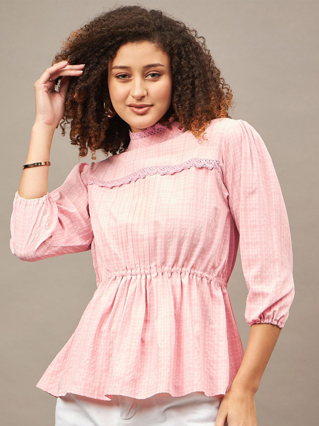 

CORSICA Puff Sleeve Cinched Waist Top, Pink
