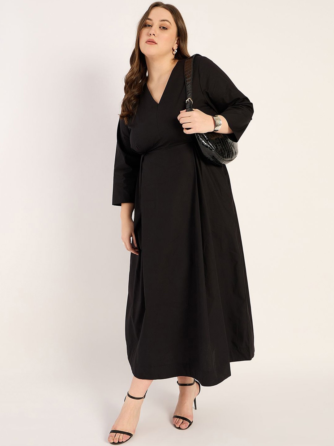 

FEMMELLA Women Pure Cotton A-Line Maxi Dress, Black
