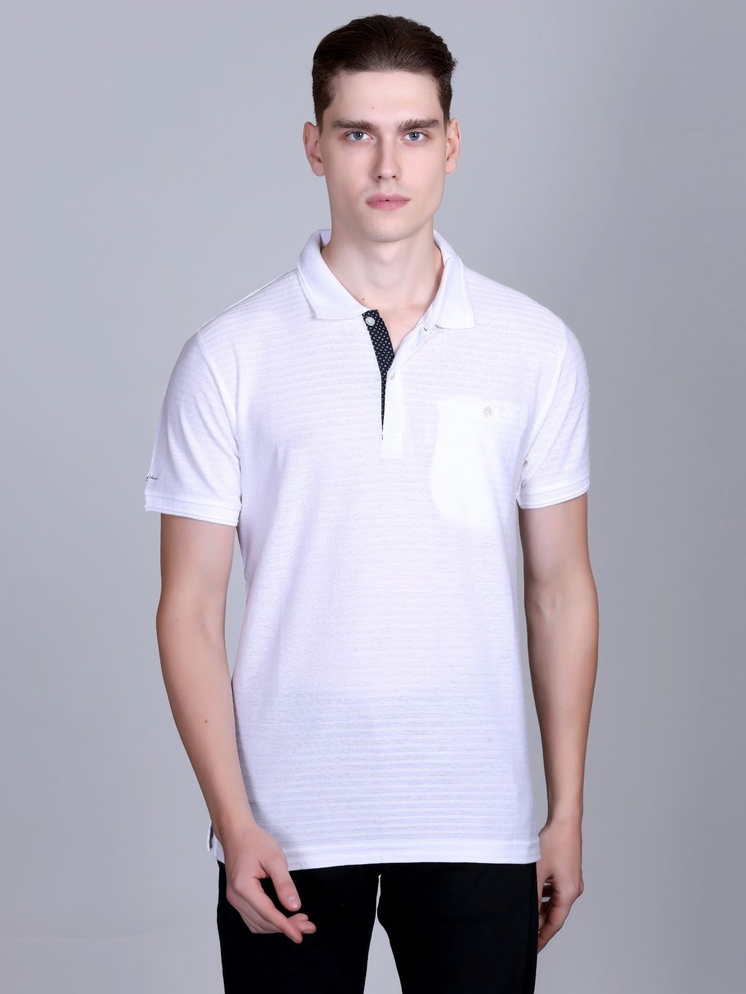 

CONFIDENCE Men Self Design Polo Collar Cotton T-shirt, White