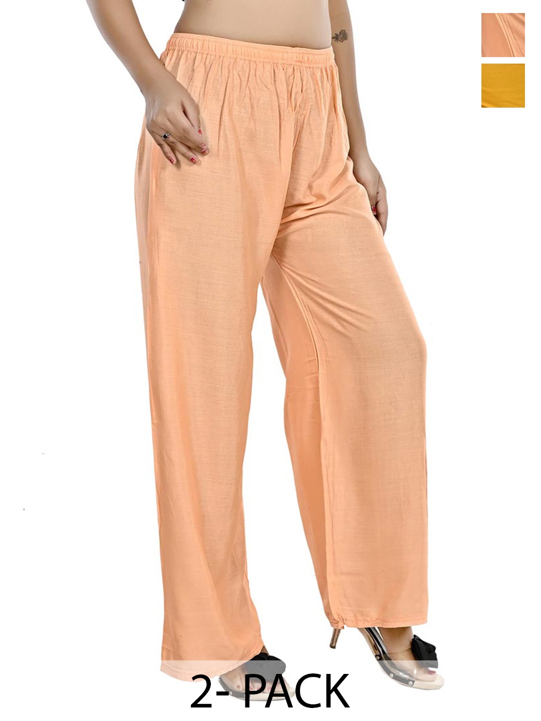 

NarNari Women Pack Of 2 Mid-Rise Straight Palazzos, Peach