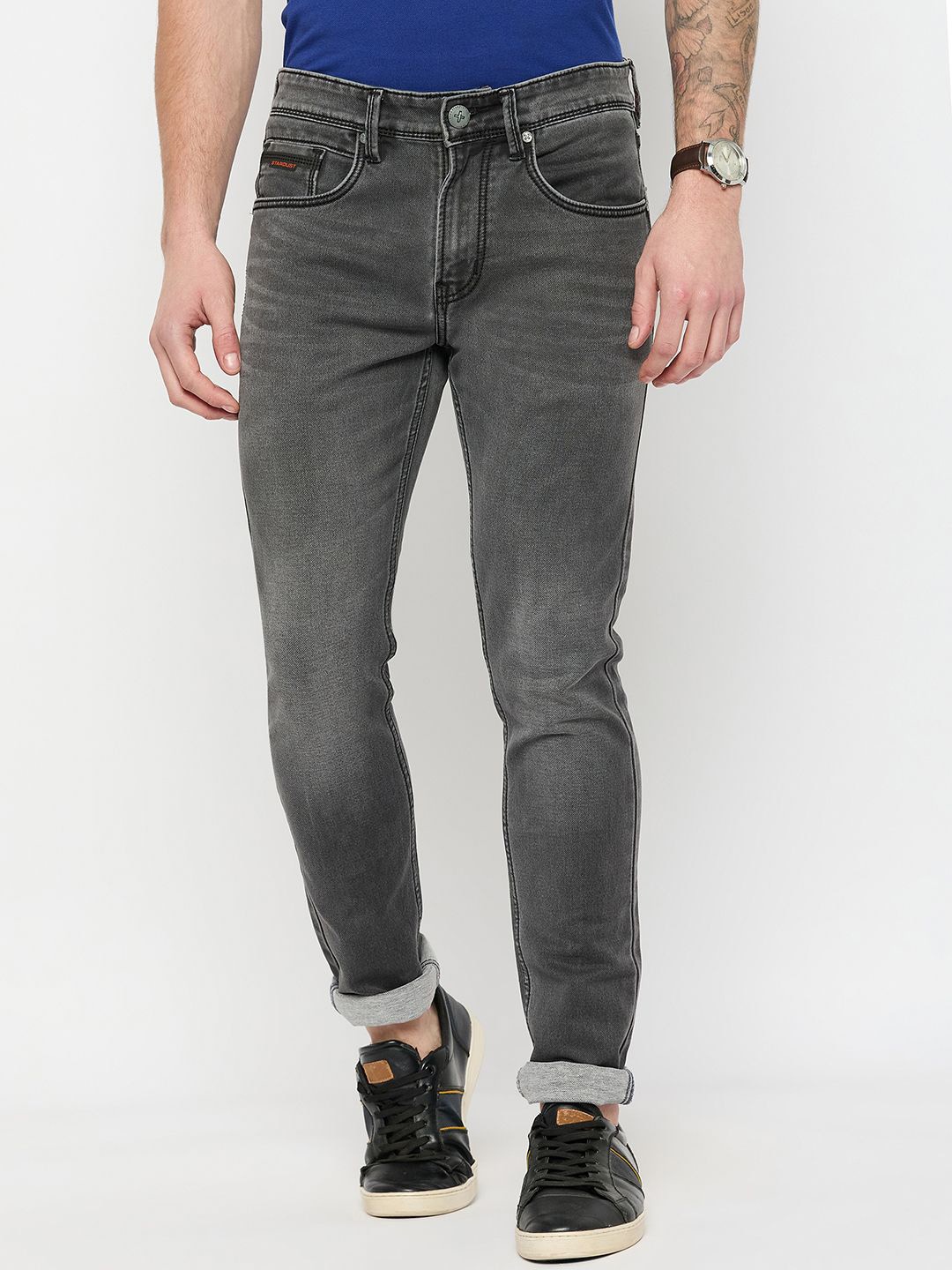

Duke Men Cotton Slim Fit Light Fade Stretchable Jeans, Grey