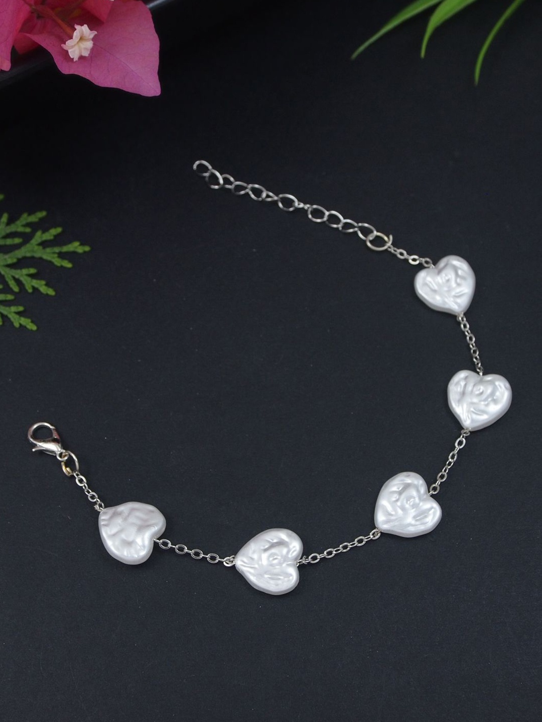 

V FASHION JEWELLERY Silver-Plated Stainless Steel Artificial Beads Beaded Link Bracelet