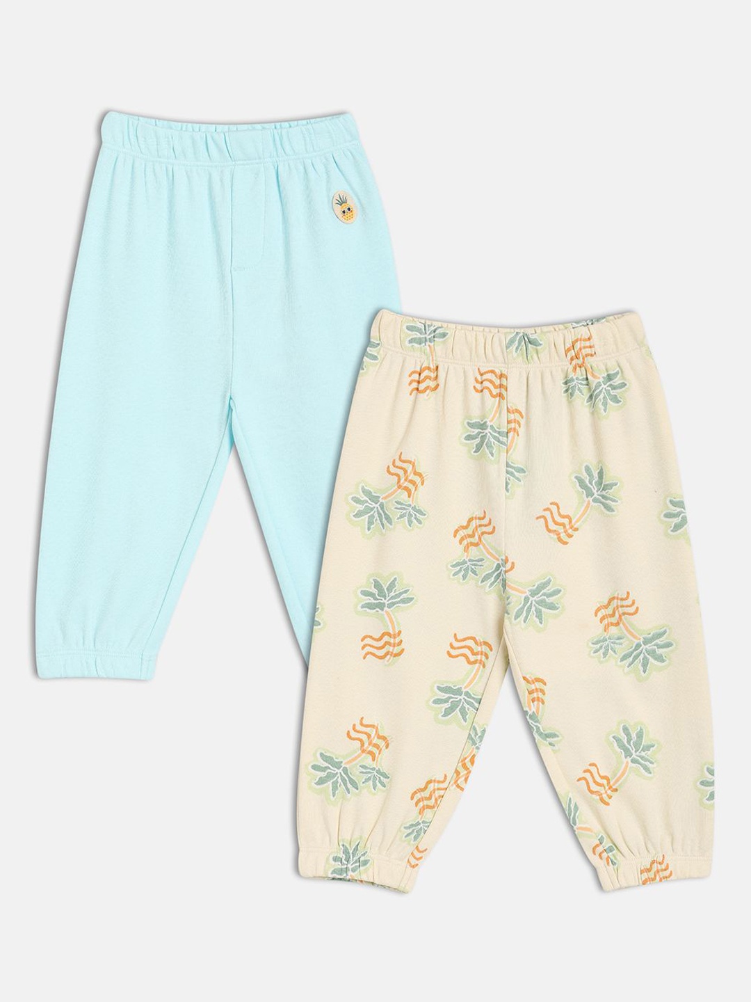 

MINI KLUB Boys Pack Of 2 Printed Mid-Rise Regular Fit Cotton Joggers Trousers, Blue