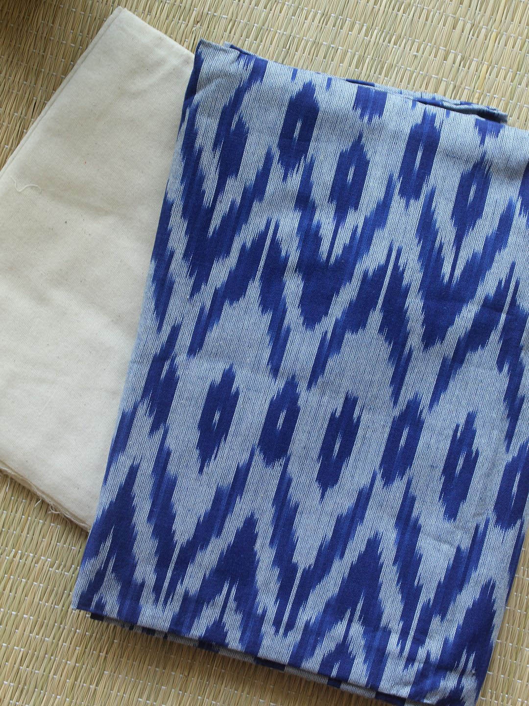 

Weaves of Tradition Ikat Printed Pure Cotton Unstitched Dress Material, Blue