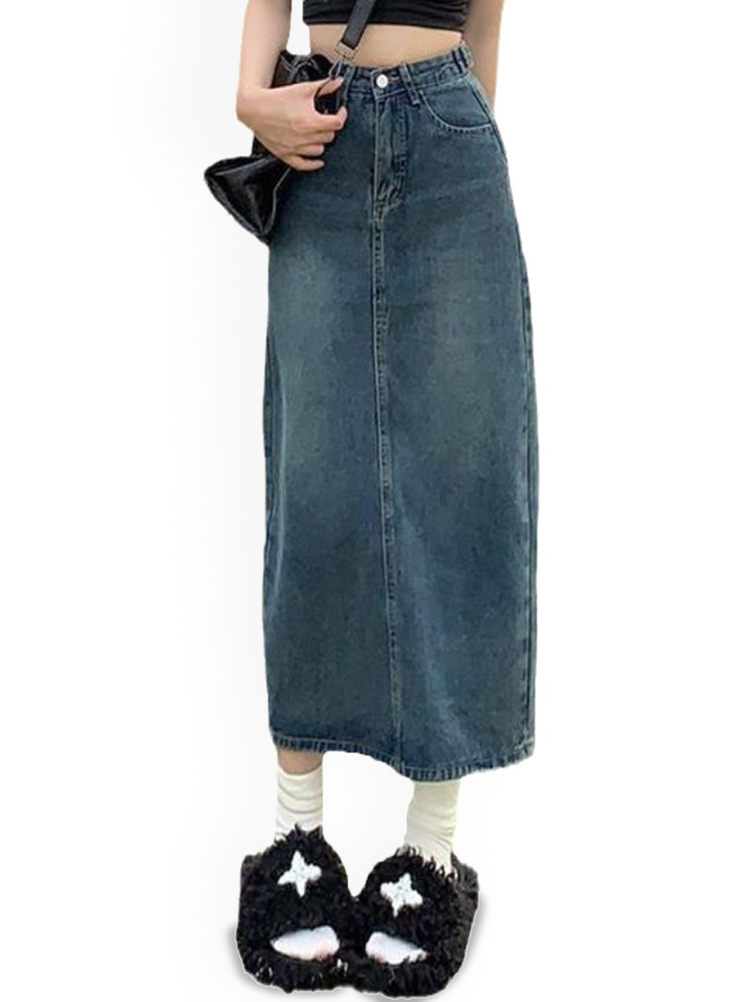 

StyleCast A-Line Midi Denim Skirt, Blue