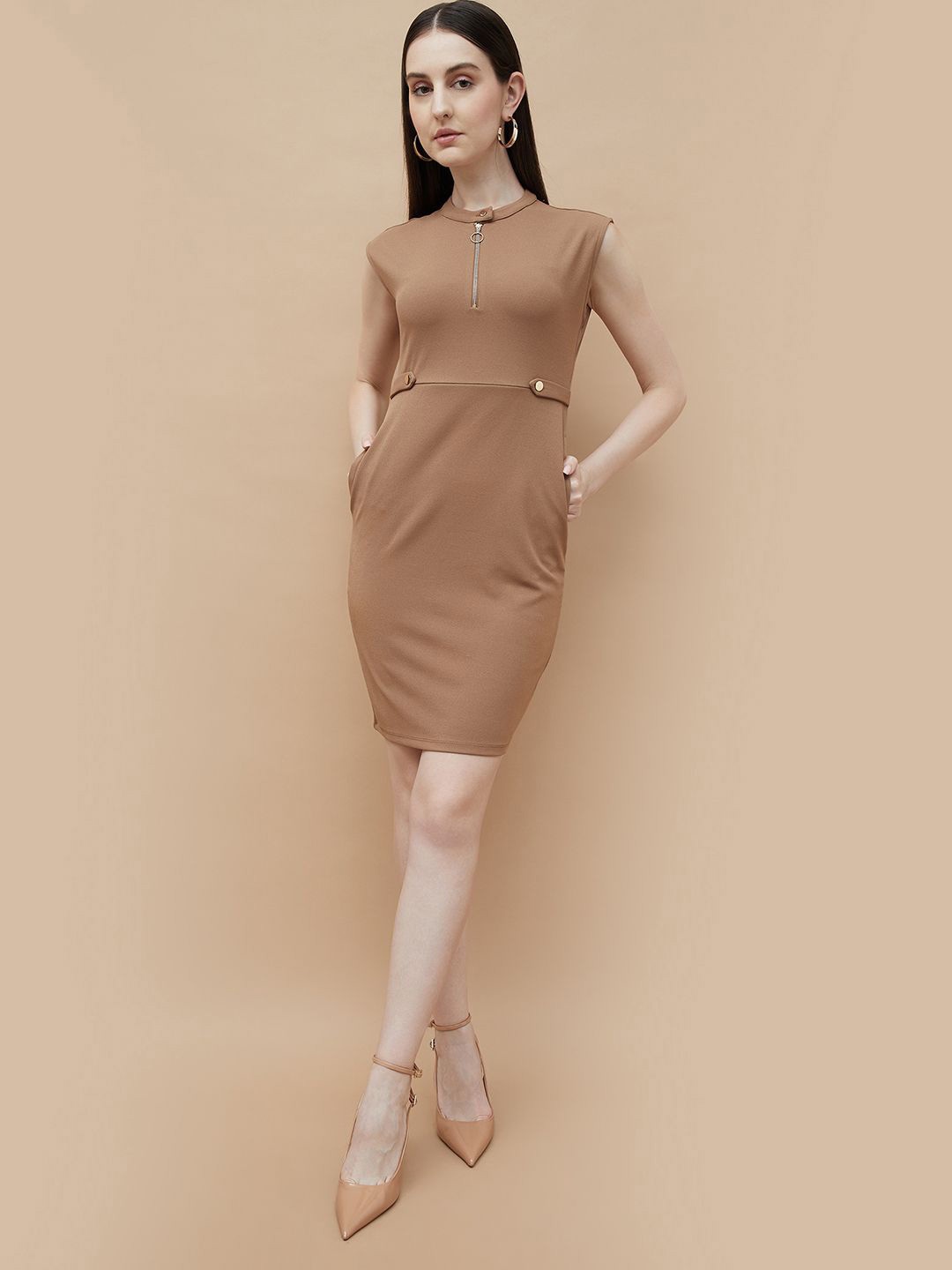 

CODE by Lifestyle Women Solid Sleeveless Cotton Sheath Dress, Brown
