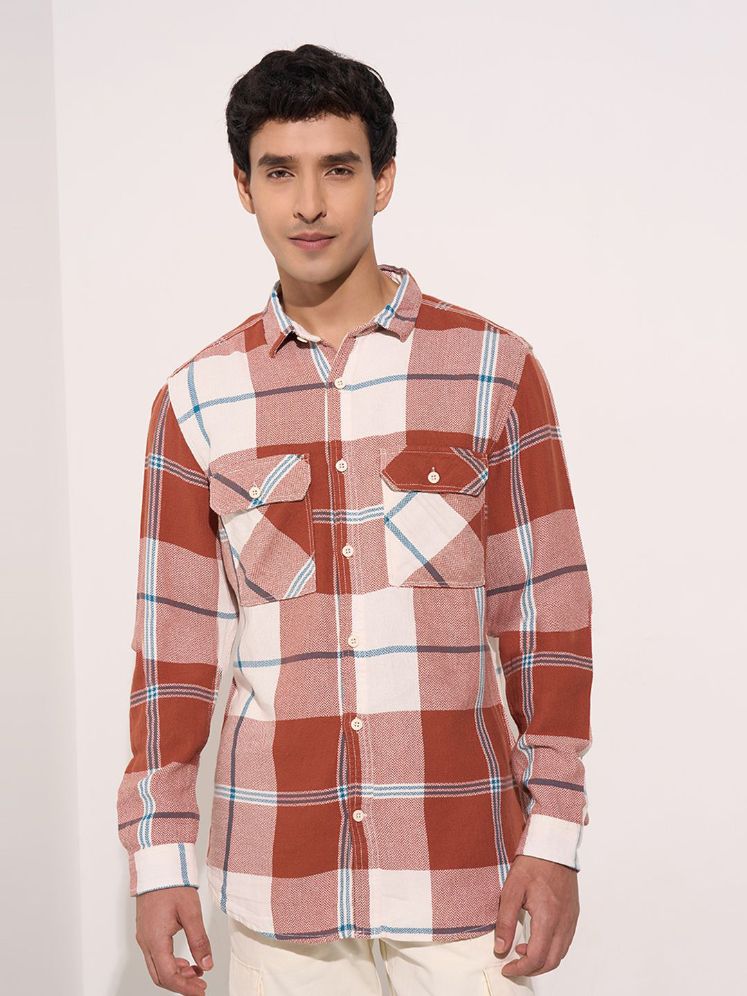 

7 Alt by Pantaloons Men Slim Fit Tartan Checks Opaque Casual Shirt, Nude