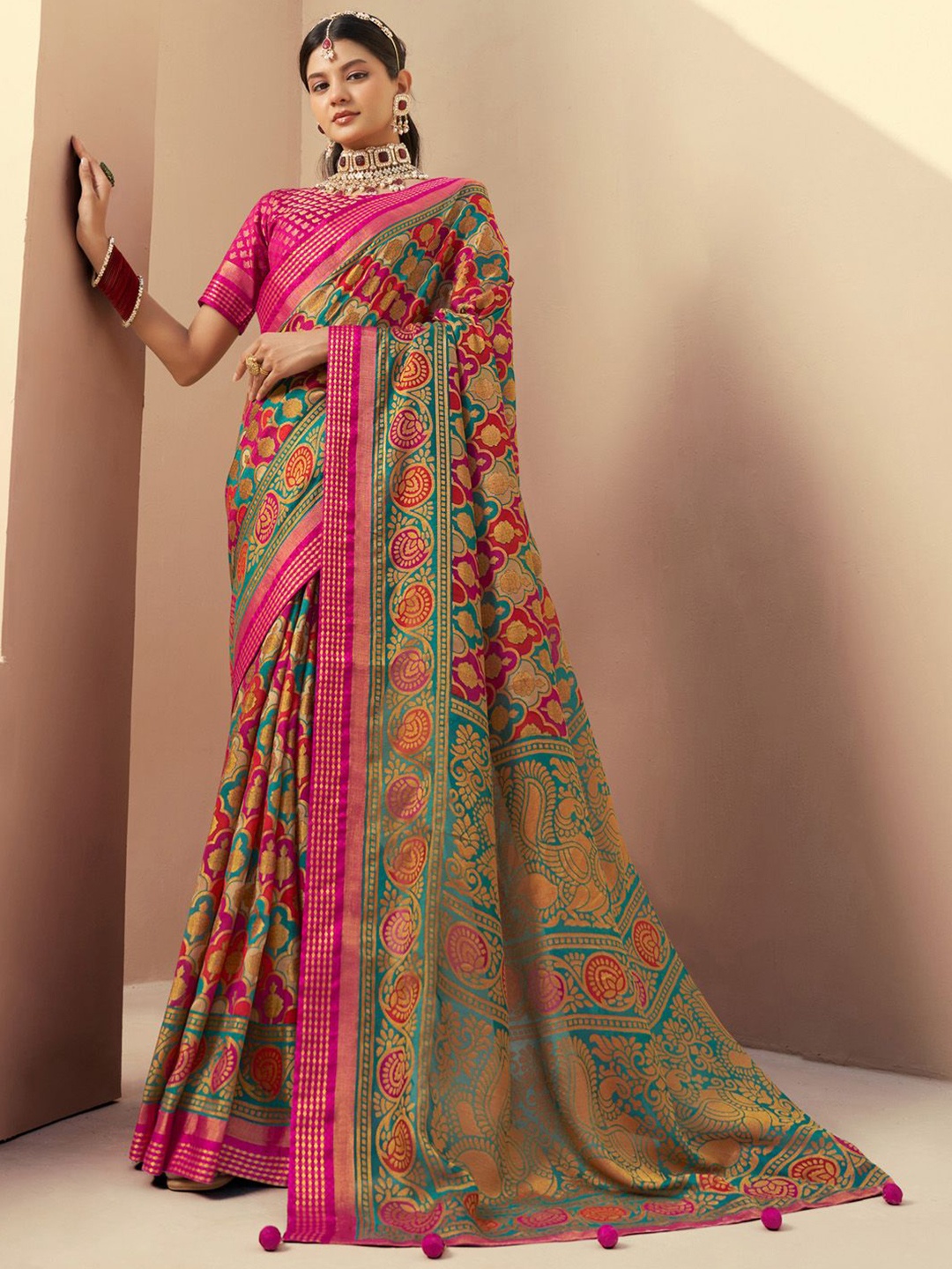 

Anouk Ethnic Motifs Zari Poly Georgette Saree, Blue