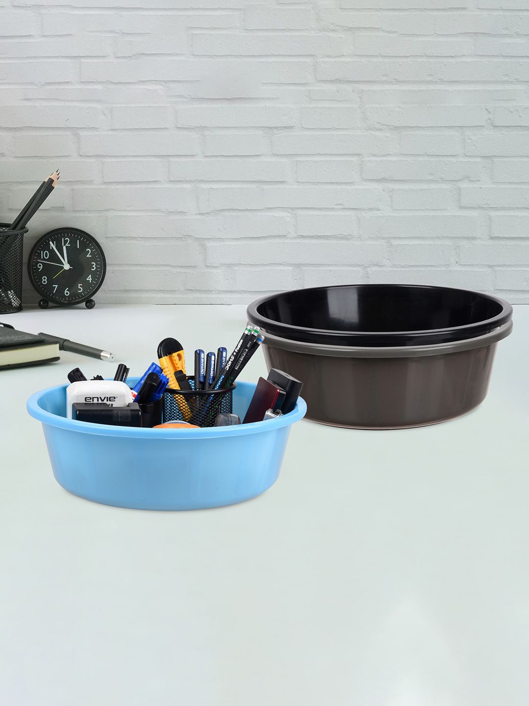 

Kuber Industries Grey and Blue 3 Pieces Multipurpose Storage Desk Organisers