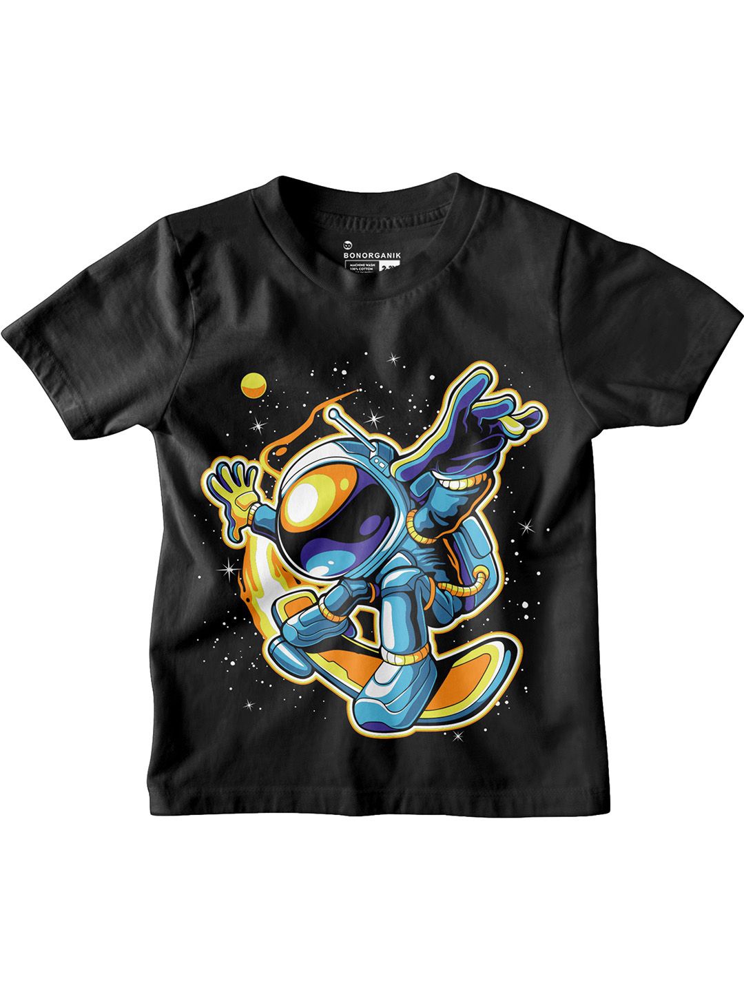 

BonOrganik Boys Graphic Printed Round Neck Cotton T-shirt, Black