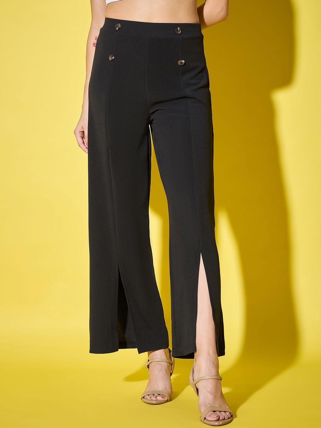 

DIMPY GARMENTS Women Comfort Wide Leg High-Rise Trousers, Black