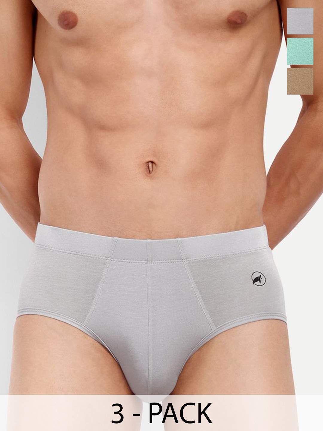 

LOGGERHEAD Pack Of 3 Cotton Mid-Rise Basic Briefs LHIB012-Beige-Mint-Grey, Green