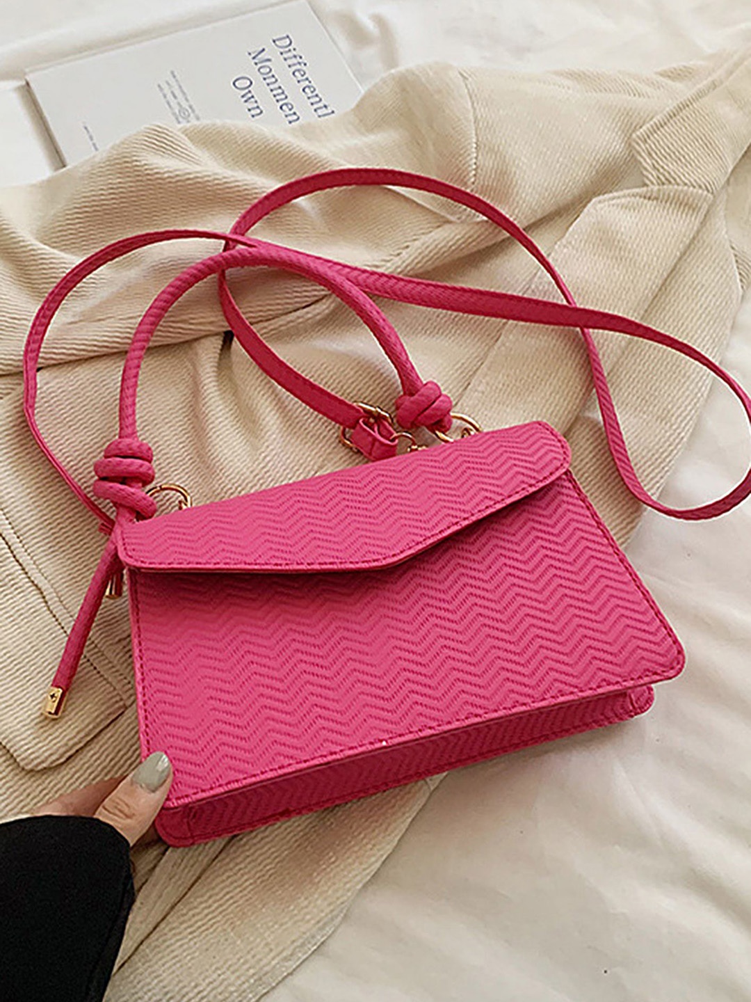 

LULU & SKY PU Oversized Structured Handheld Bag with Fringed, Pink