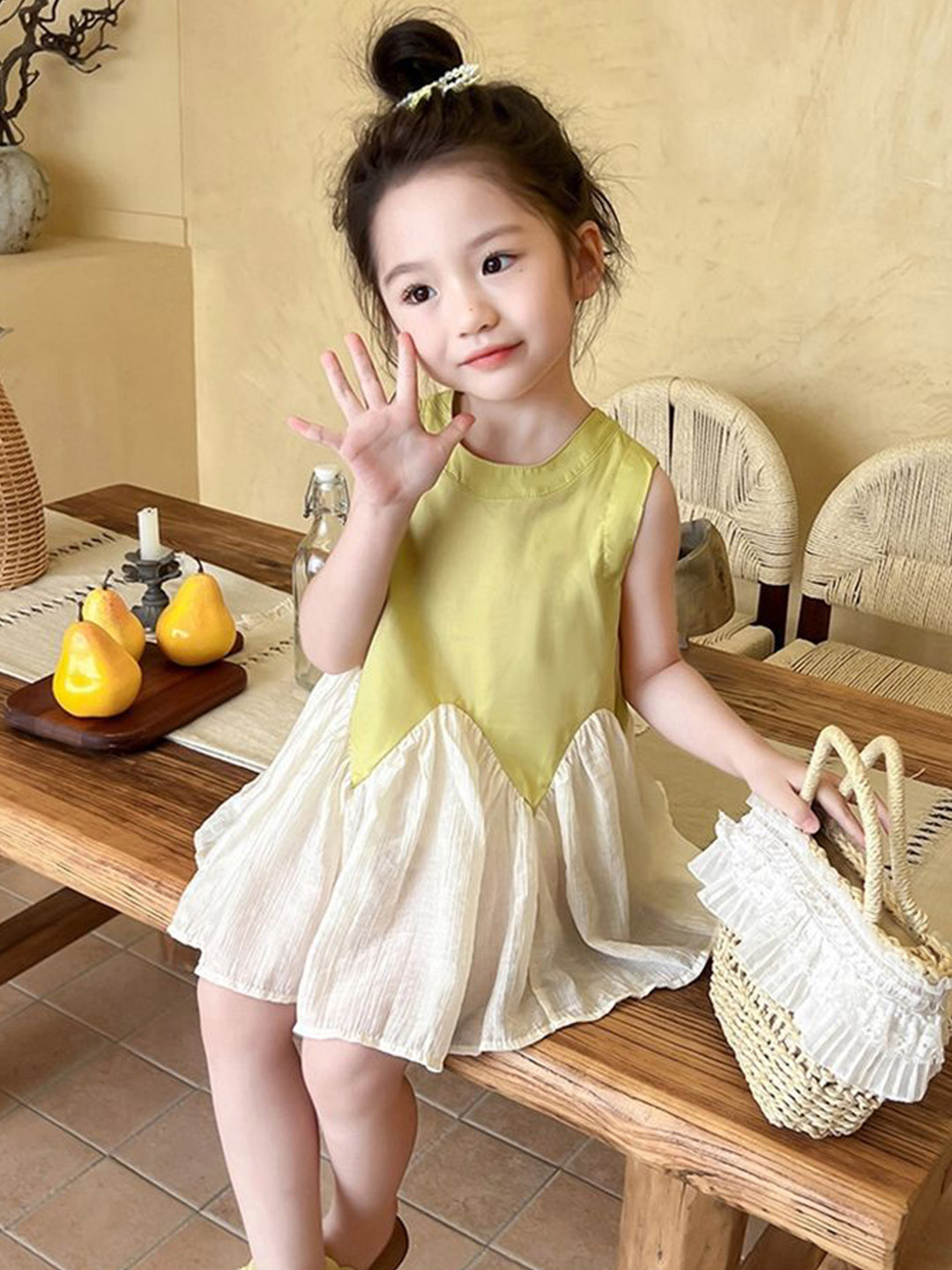 

LULU & SKY Girls Sleeveless Colourblocked A-Line Dress, Yellow