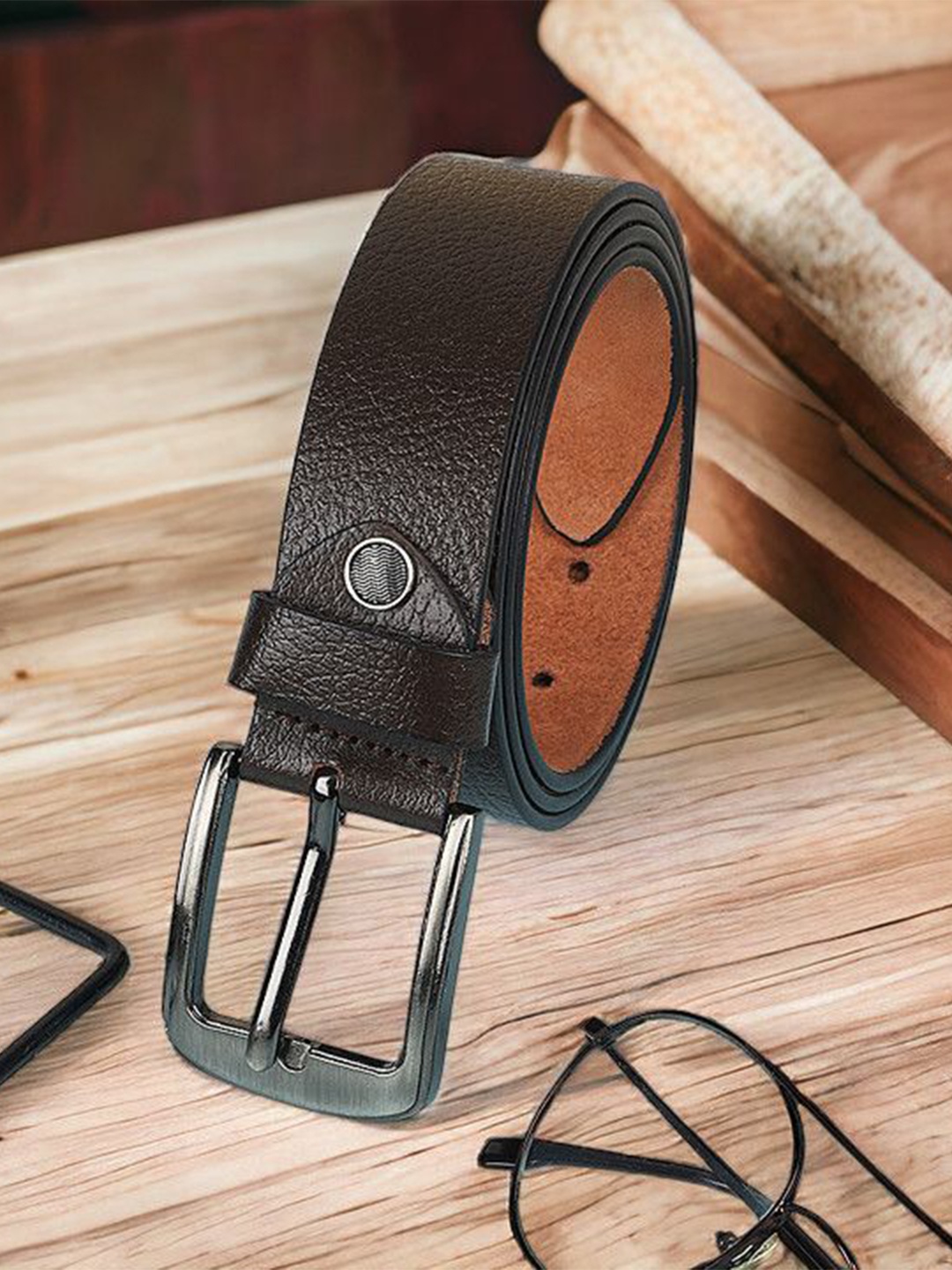 

Metronaut Men Textured Leather Formal Belt, Brown