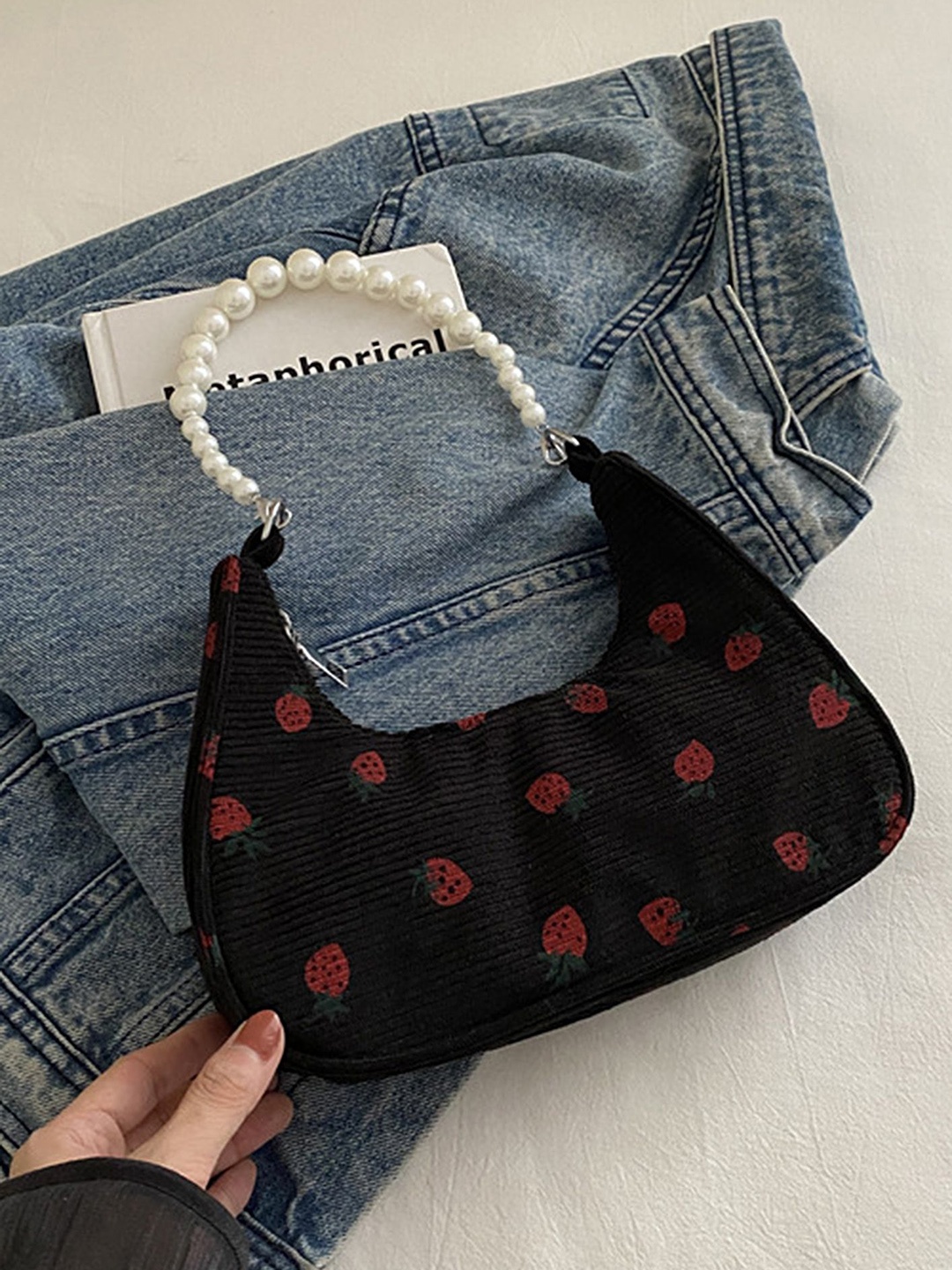 

LULU & SKY Half Moon Sling Bag with Applique, Black